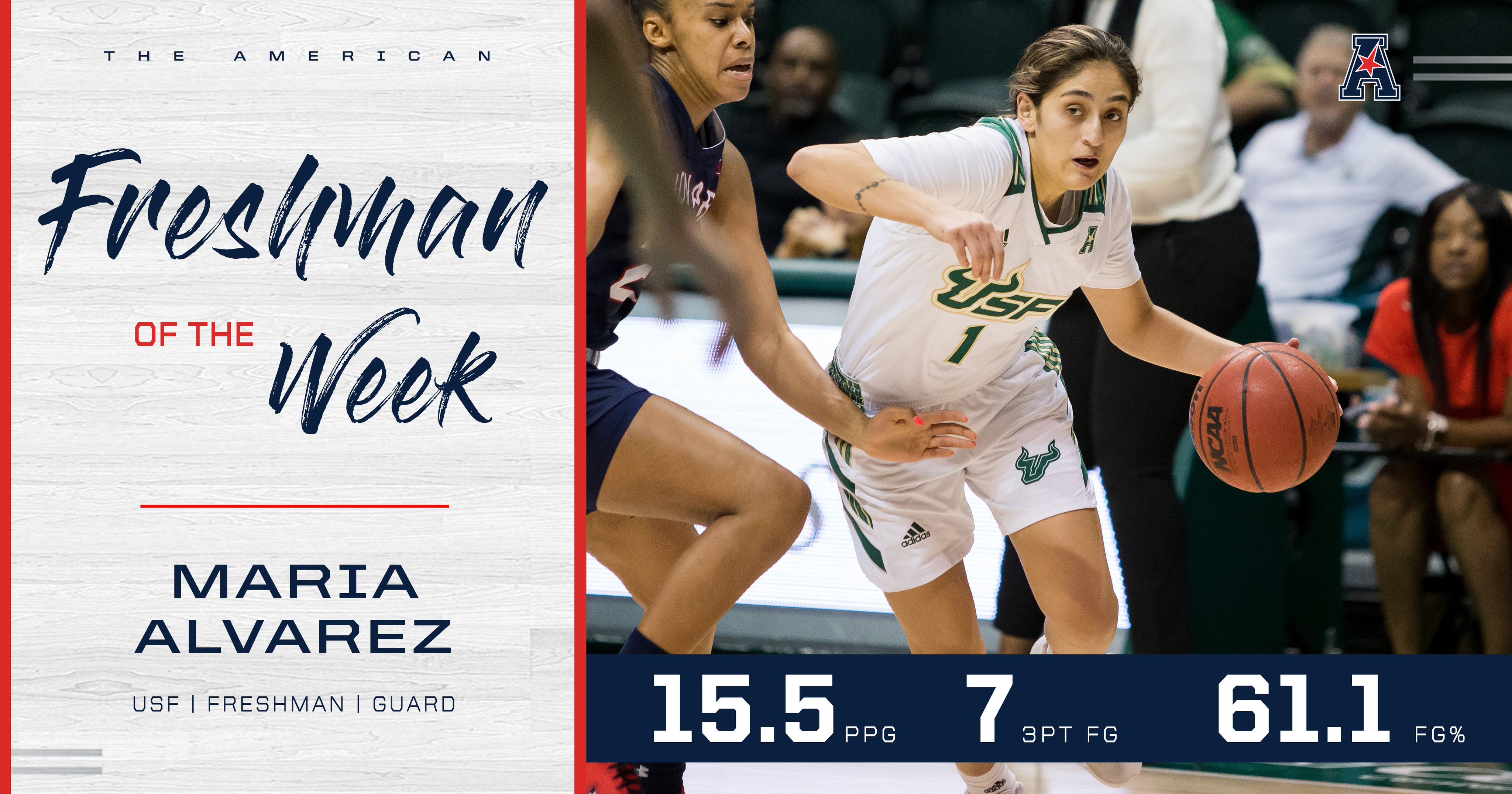 Maria Alvarez announced as the American Athletic Conference Freshman of the Week