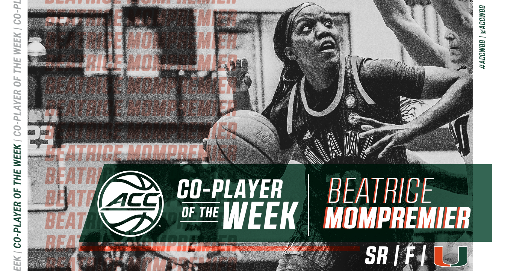Miami’s Beatrice Mompremier named Atlantic Coast Conference Co-Player of the Week