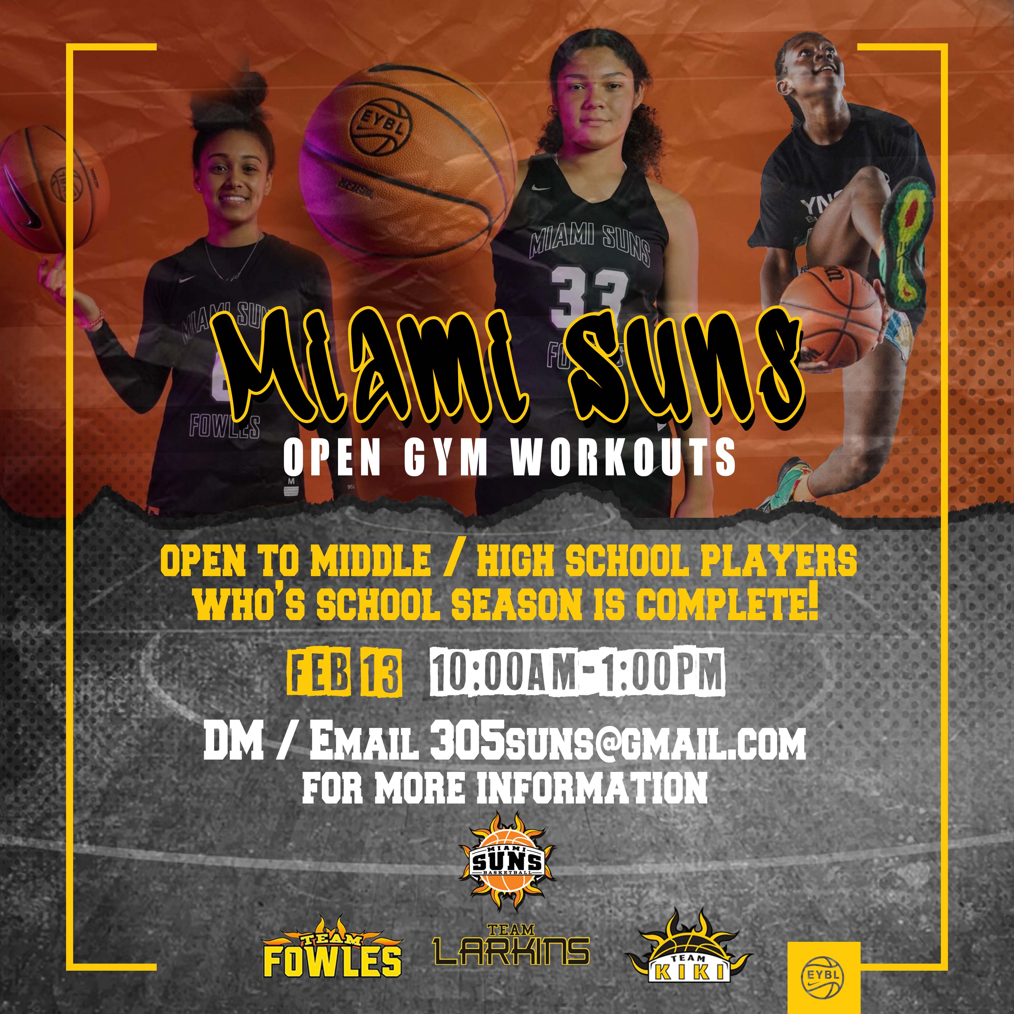 Miami Suns Open Workout – Sunday Feb 13th in Hialeah, FL.